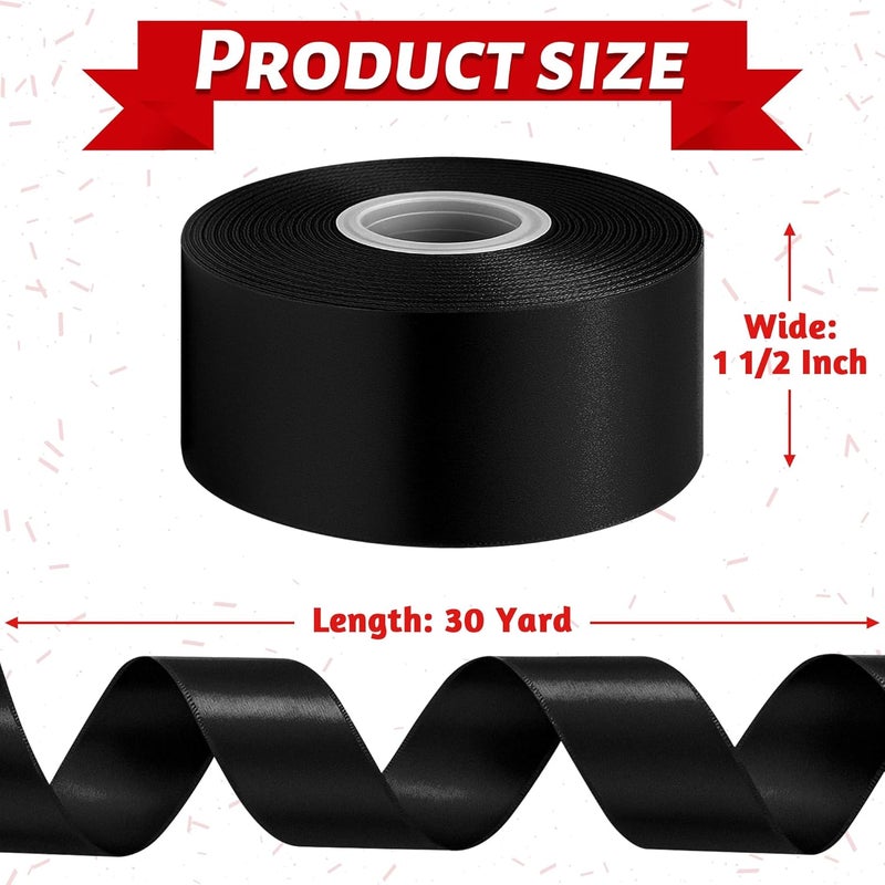 Fullive 1 1/2 Inch Black Ribbon, 30 Yards Black Ribbon for Gift Wrapping, Solid Polyester Satin Halloween Ribbons for Graduate Halloween Decorations DIY Hair Bows Floral Arrangements Wrapping Bouquet - Image 2